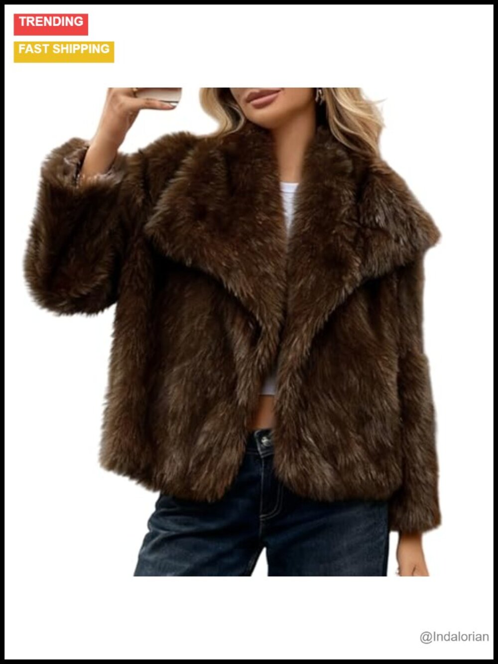 Faux Fur Coat Lapel Fluffy Faux Fur Jacket Long Sleeve Furry Overcoat Winter